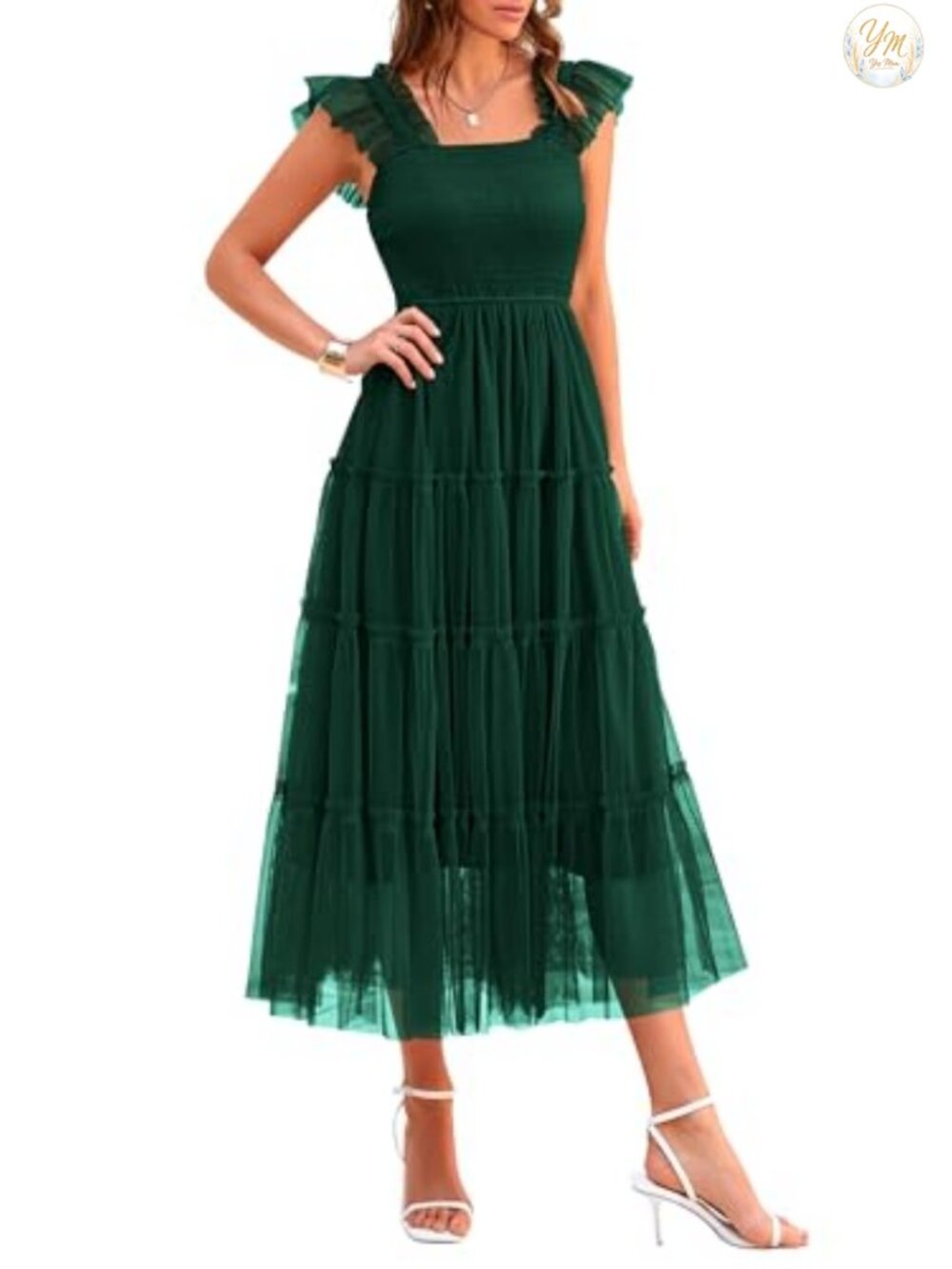 PRETTYGARDEN Women's Summer Smocked Midi Tulle Dress
